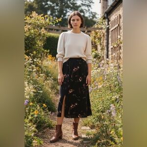 Patrick collection Silk slit Floral Skirt